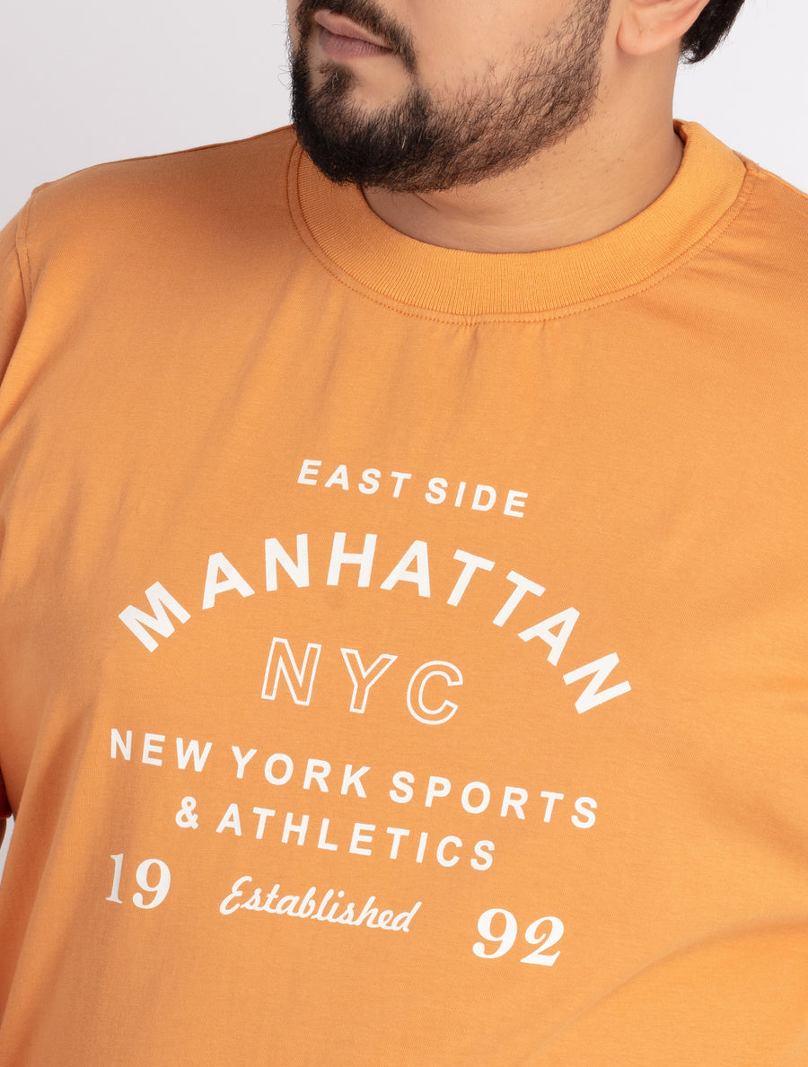 Mens Plus Size Orange Round Neck T-shirt