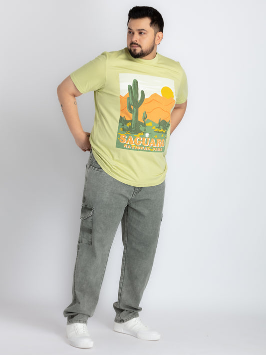 Mens Plus Size Green Round Neck T-shirt