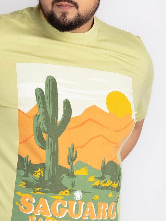 Mens Plus Size Green Round Neck T-shirt