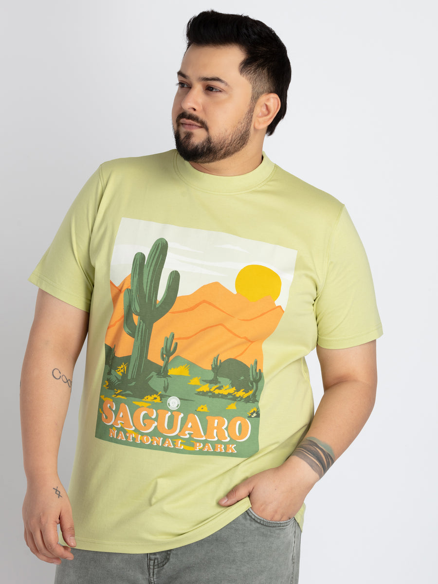 Mens Plus Size Green Round Neck T-shirt