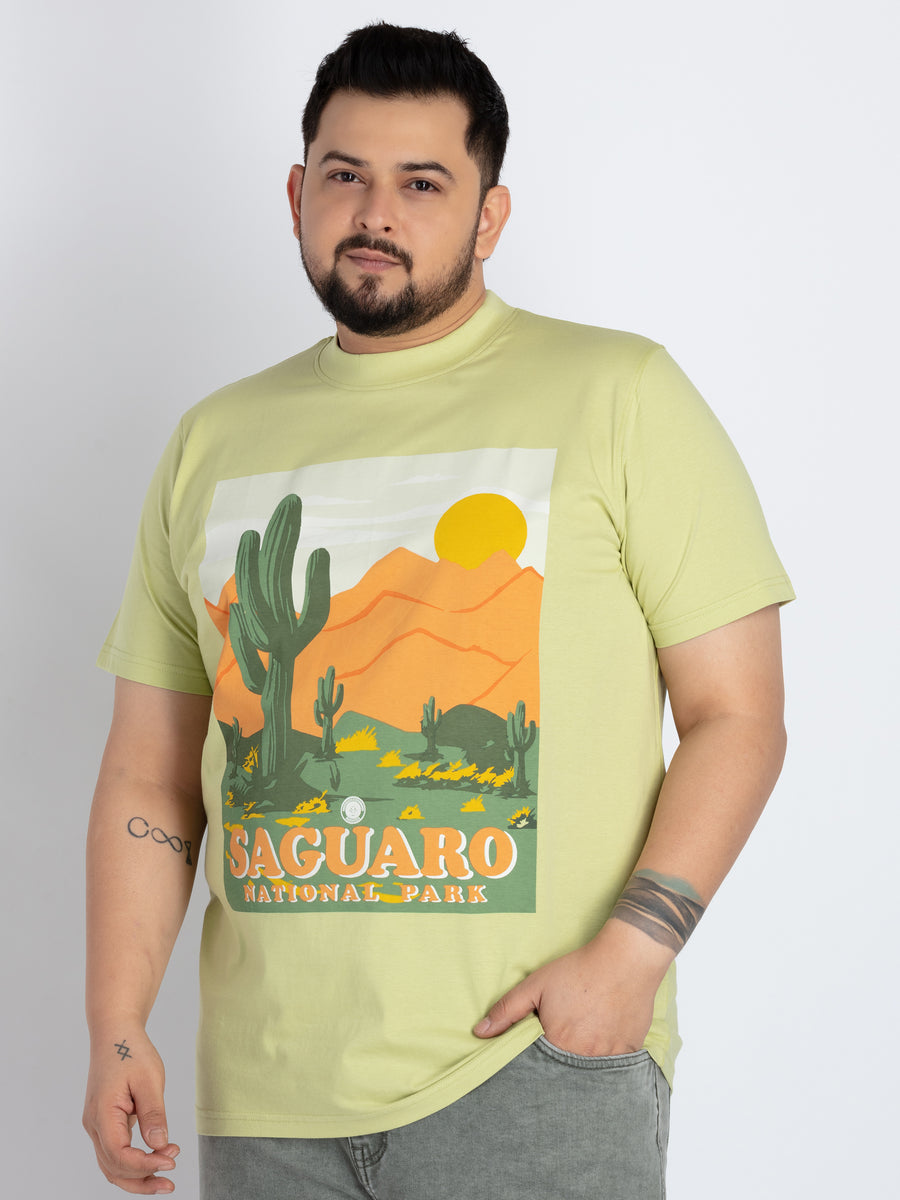 Mens Plus Size Green Round Neck T-shirt
