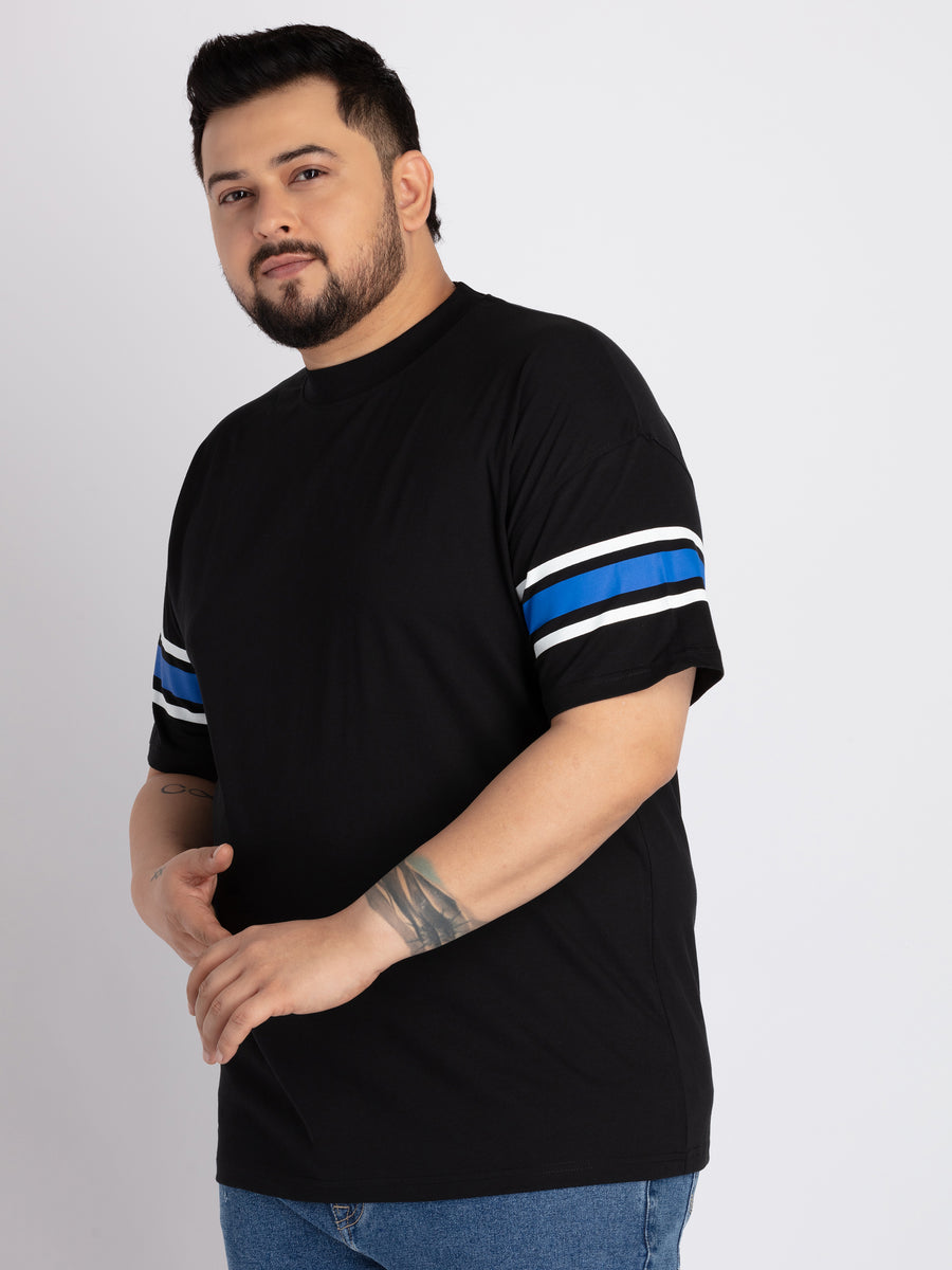 Mens Plus Size Mens Black Round Neck T-shirt