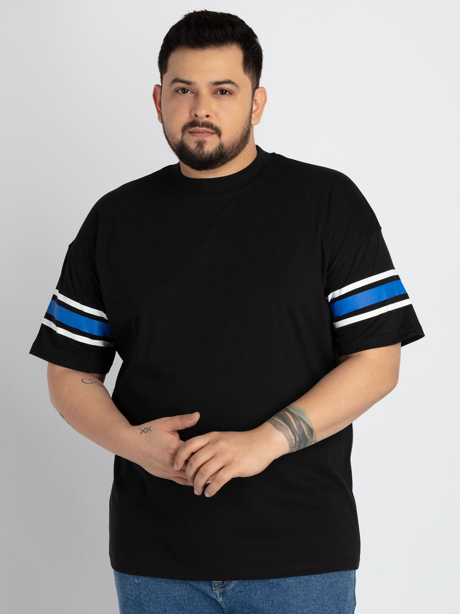 Mens Plus Size Mens Black Round Neck T-shirt