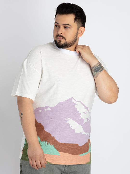 Mens Plus Size Mens White Round Neck T-shirt