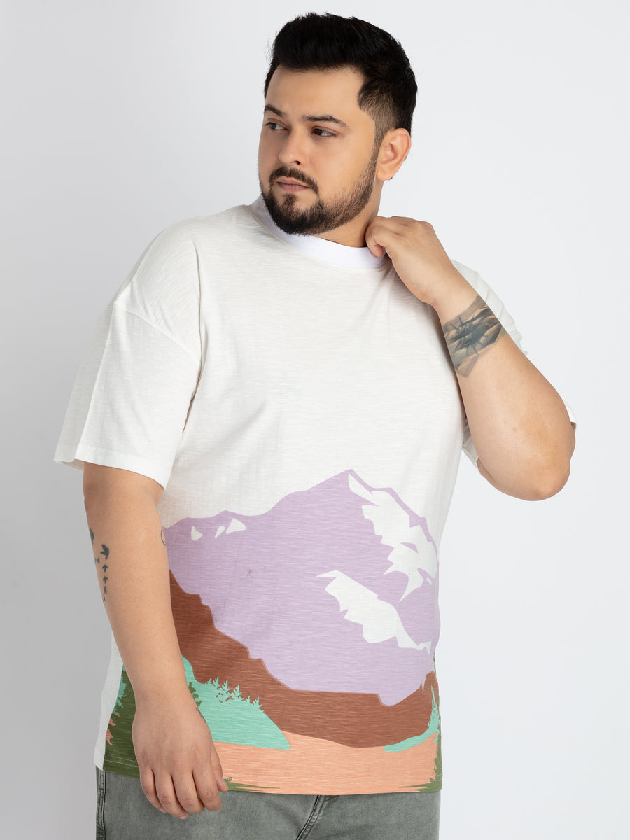 Mens Plus Size Mens White Round Neck T-shirt
