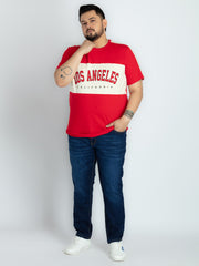 Mens Plus Size Red Round Neck T-shirt