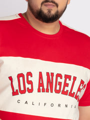 Mens Plus Size Red Round Neck T-shirt