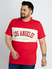 Mens Plus Size Red Round Neck T-shirt