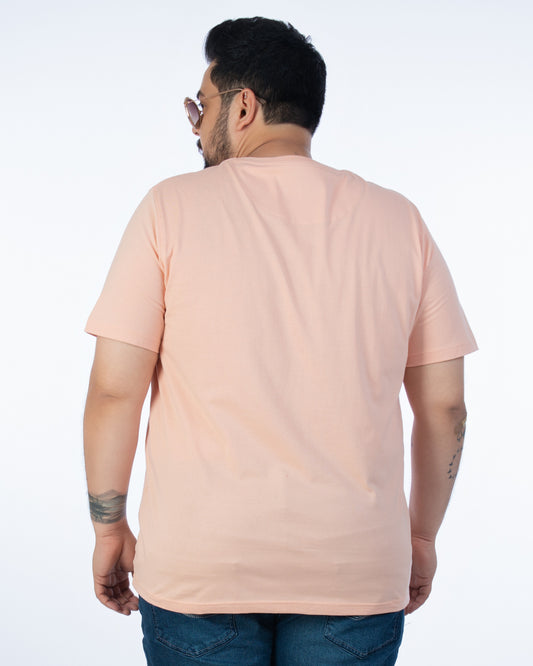 Mens Plus Size-Peach Crew Neck Graphic Tee