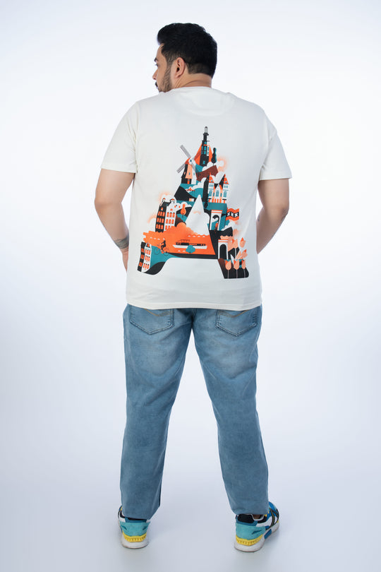 Mens Plus Size-Off White Crew Neck Graphic Tee