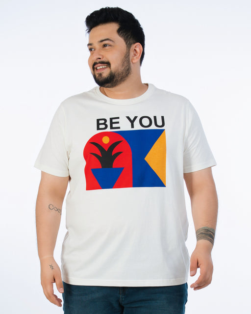 Mens Plus Size-Off White Crew Neck Graphic Tee