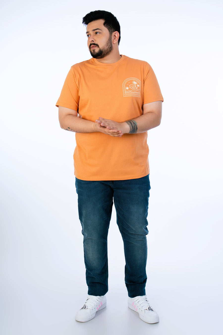 Mens Plus Size Mustard Crew Neck Graphic Tee