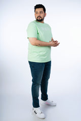 Mens Plus Size Light Green Crew Neck Graphic Tee
