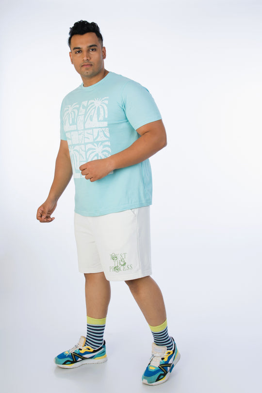 Mens Plus Size Light Blue Crew Neck Graphic Tee
