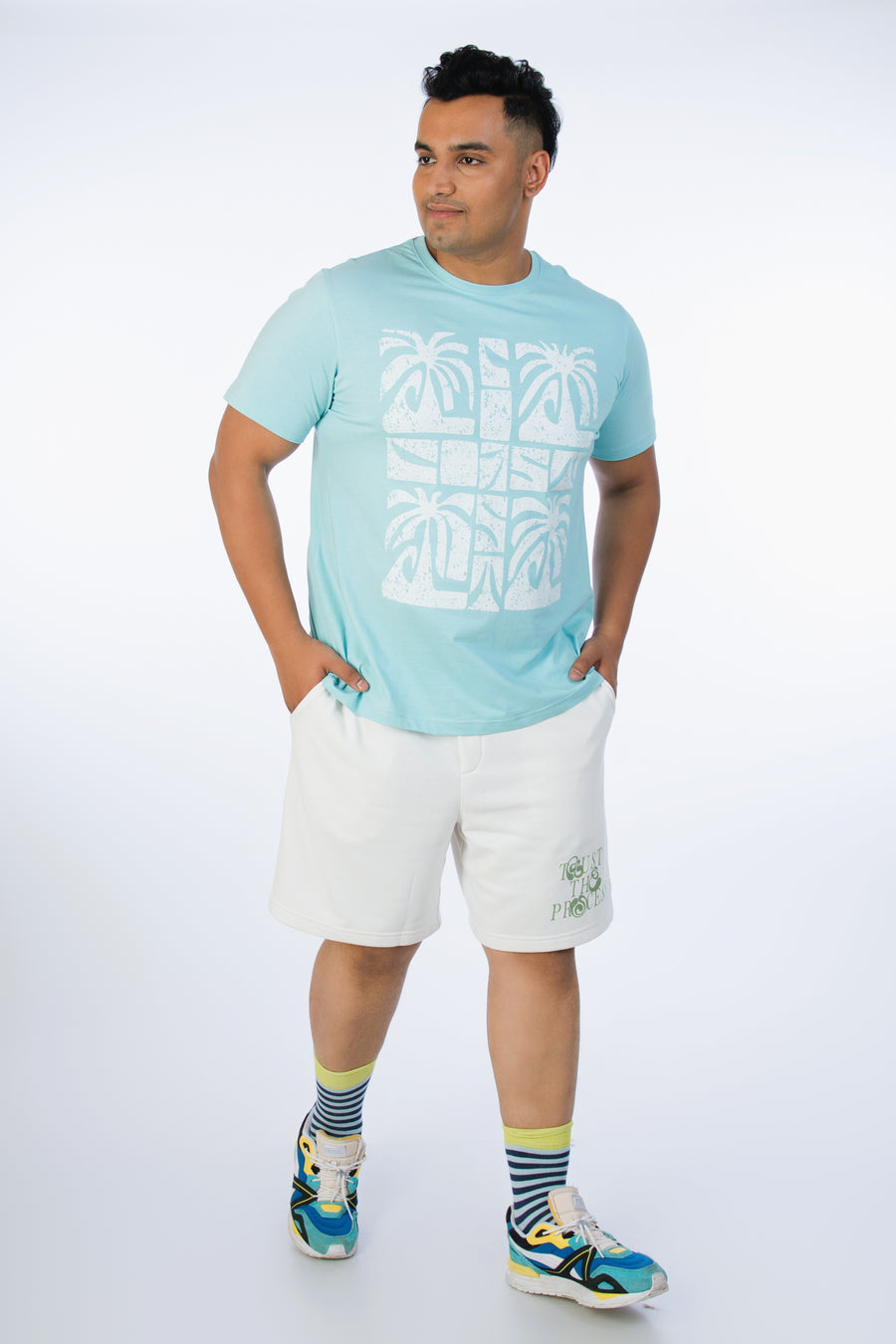 Mens Plus Size Light Blue Crew Neck Graphic Tee