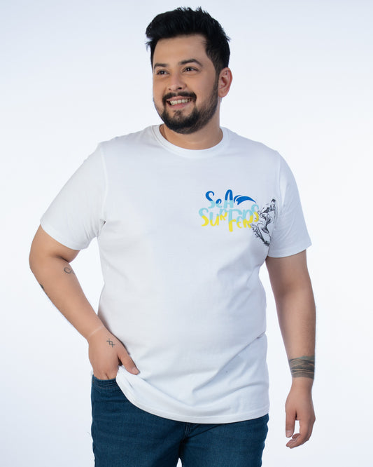 Mens Plus Size White Crew Neck Graphic Tee