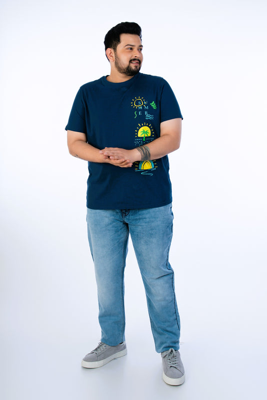 Mens Plus Size Navy Crew Neck Graphic Tee