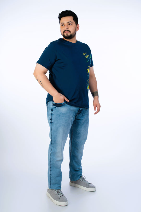 Mens Plus Size Navy Crew Neck Graphic Tee