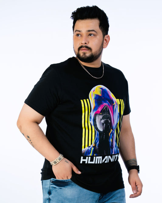 Mens Plus Size Black Crew Neck Graphic Tee