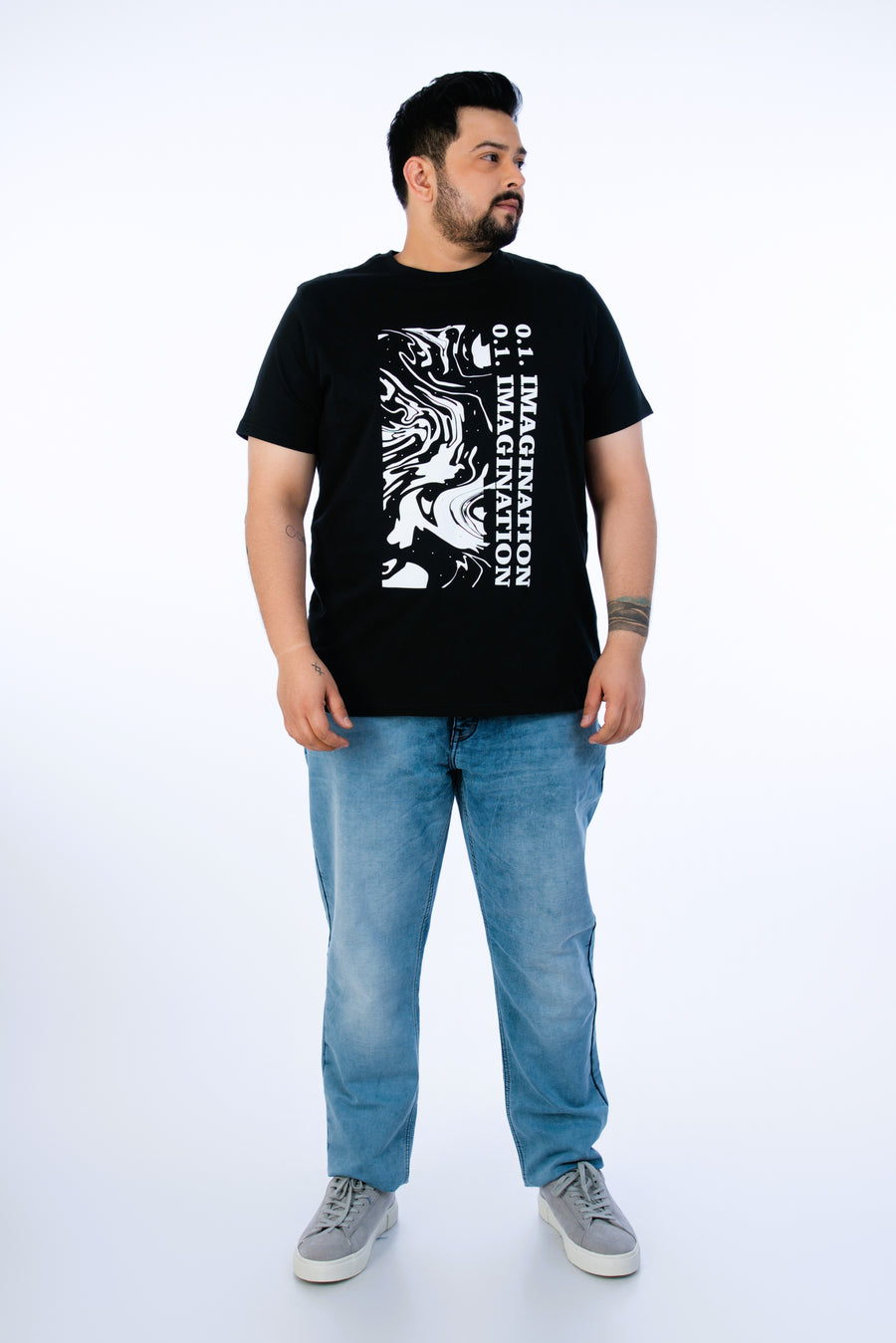 Mens Plus Size Black Crew Neck Graphic Tee