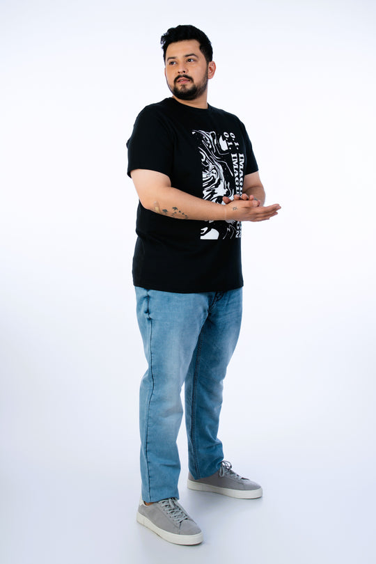 Mens Plus Size Black Crew Neck Graphic Tee