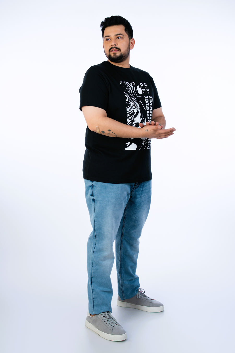 Mens Plus Size Black Crew Neck Graphic Tee