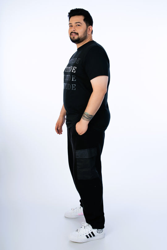 Mens Plus Size Black Crew Neck Graphic Tee