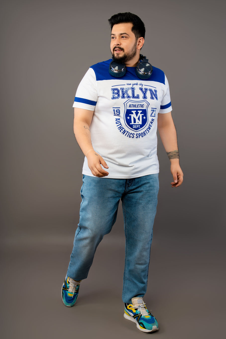 Mens Plus Size White Crew Neck Fashion Tee