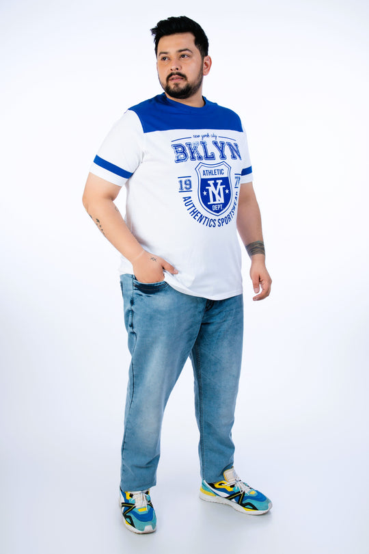 Mens Plus Size White Crew Neck Fashion Tee