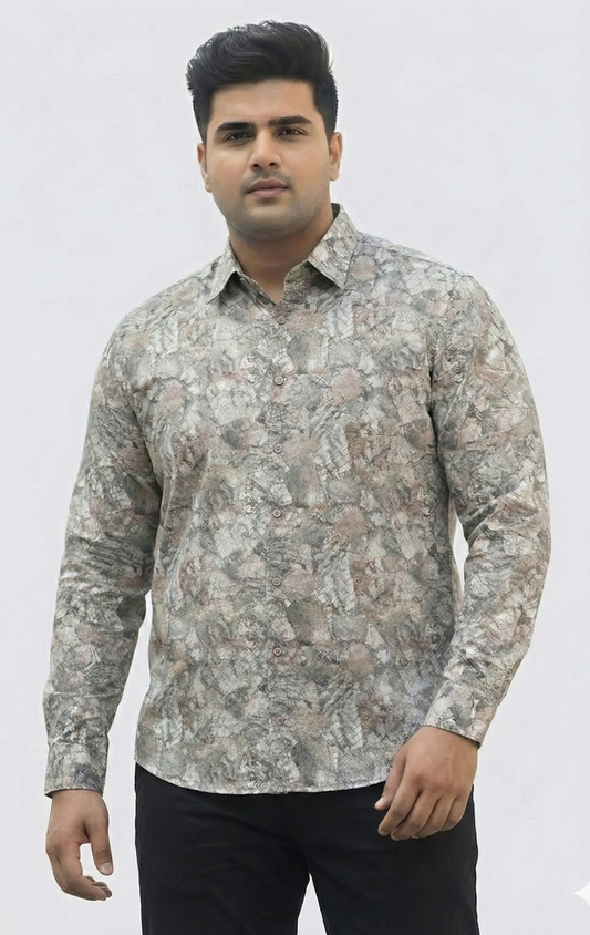 Plus Size Men's Cotton Satin Printed Evening wear Shirt