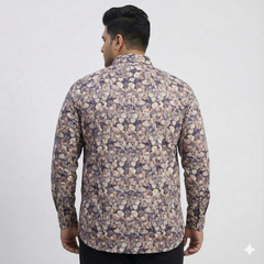 Plus Size Men's Cotton Satin Printed Evening wear Shirt with Spread Collar