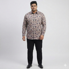 Plus Size Men's Cotton Satin Printed Evening wear Shirt with Spread Collar