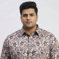 Plus Size Men's Cotton Satin Printed Evening wear Shirt with Spread Collar