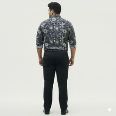 Plus Size Men's Cotton Satin Printed Evening wear Shirt with Spread Collar