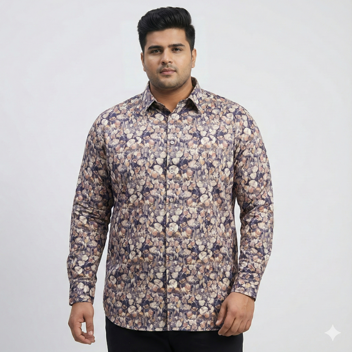 Plus Size Men's Cotton Satin Printed Evening wear Shirt with Spread Collar