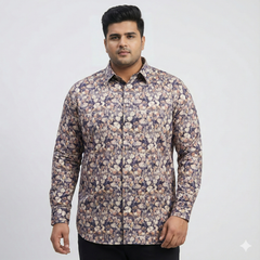 Plus Size Men's Cotton Satin Printed Evening wear Shirt with Spread Collar