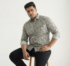 Plus Size Men's Cotton Satin Printed Evening wear Shirt