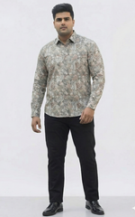 Plus Size Men's Cotton Satin Printed Evening wear Shirt