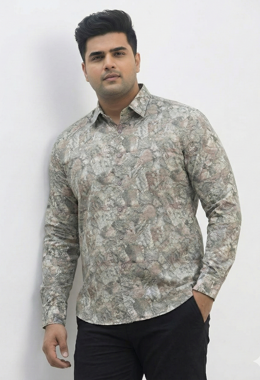 Plus Size Men's Cotton Satin Printed Evening wear Shirt