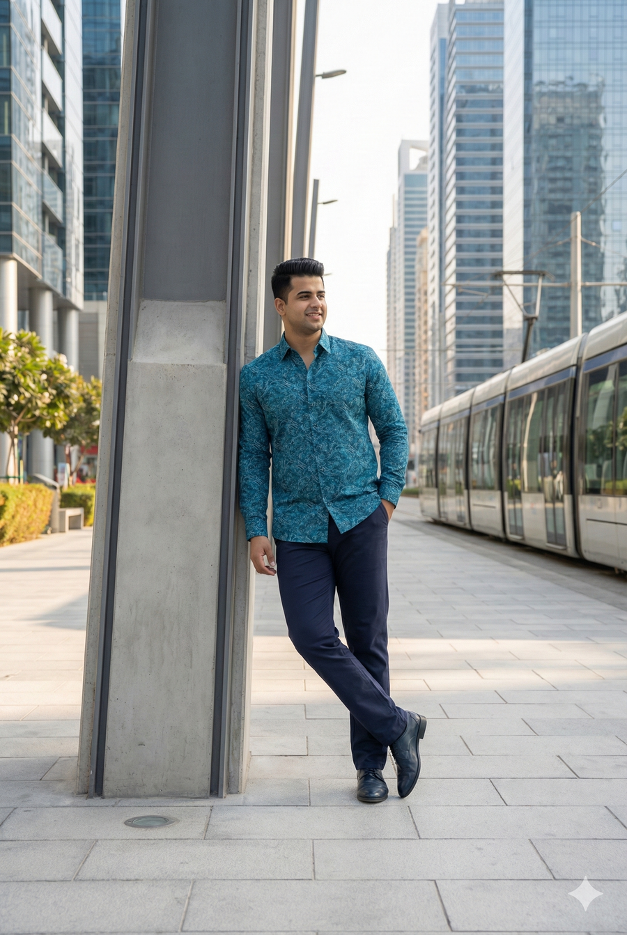 Plus Size Men's Teal Green Paisley Print Cotton Satin Shirt