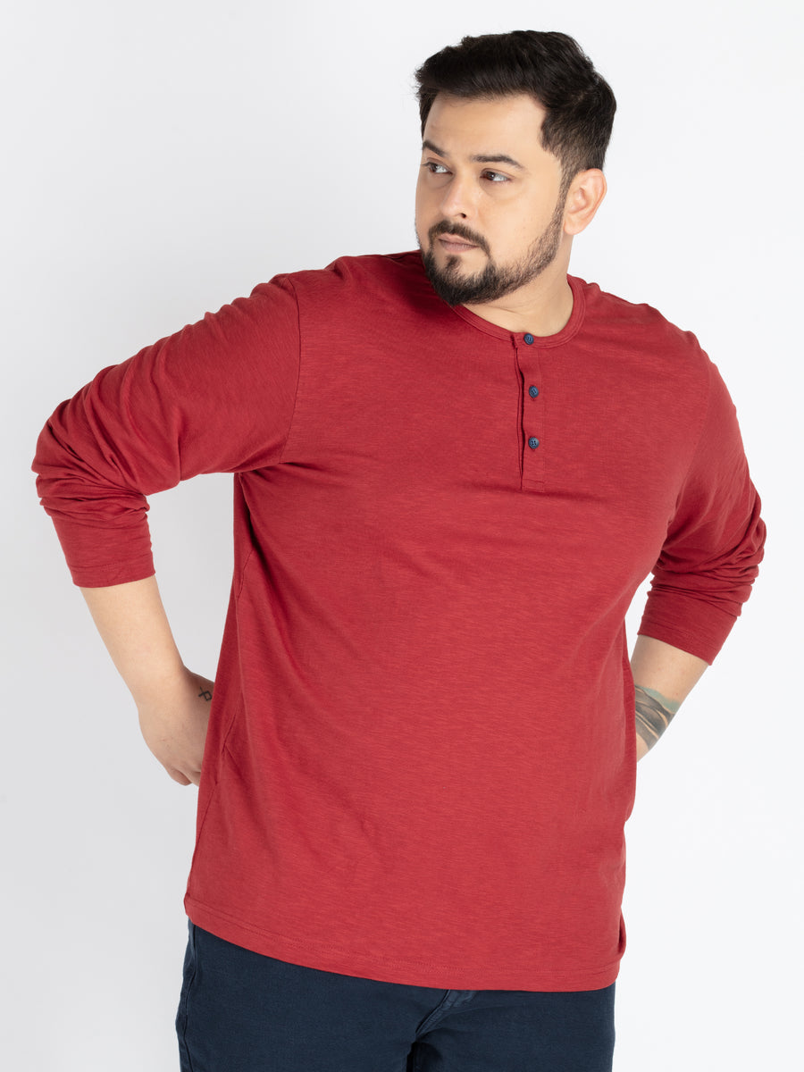 Mens Plus Size Rust Solid Henley tee