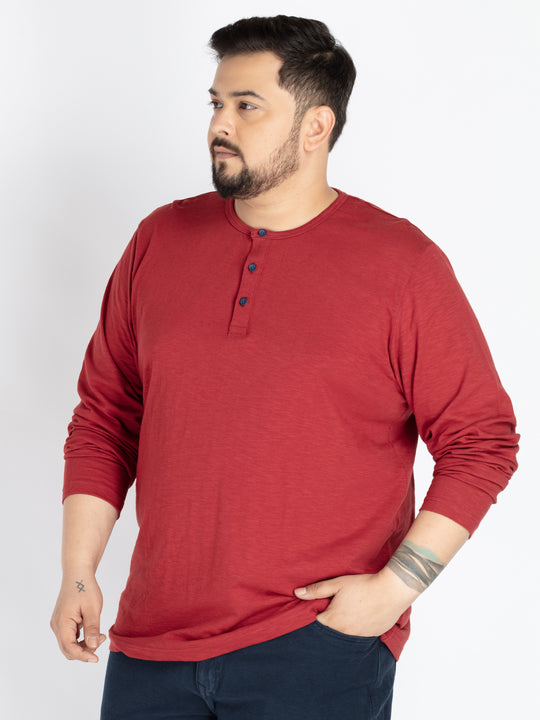 Mens Plus Size Rust Solid Henley tee