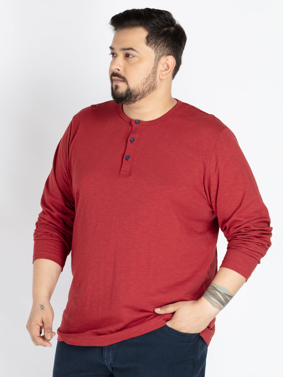 Mens Plus Size Rust Solid Henley tee