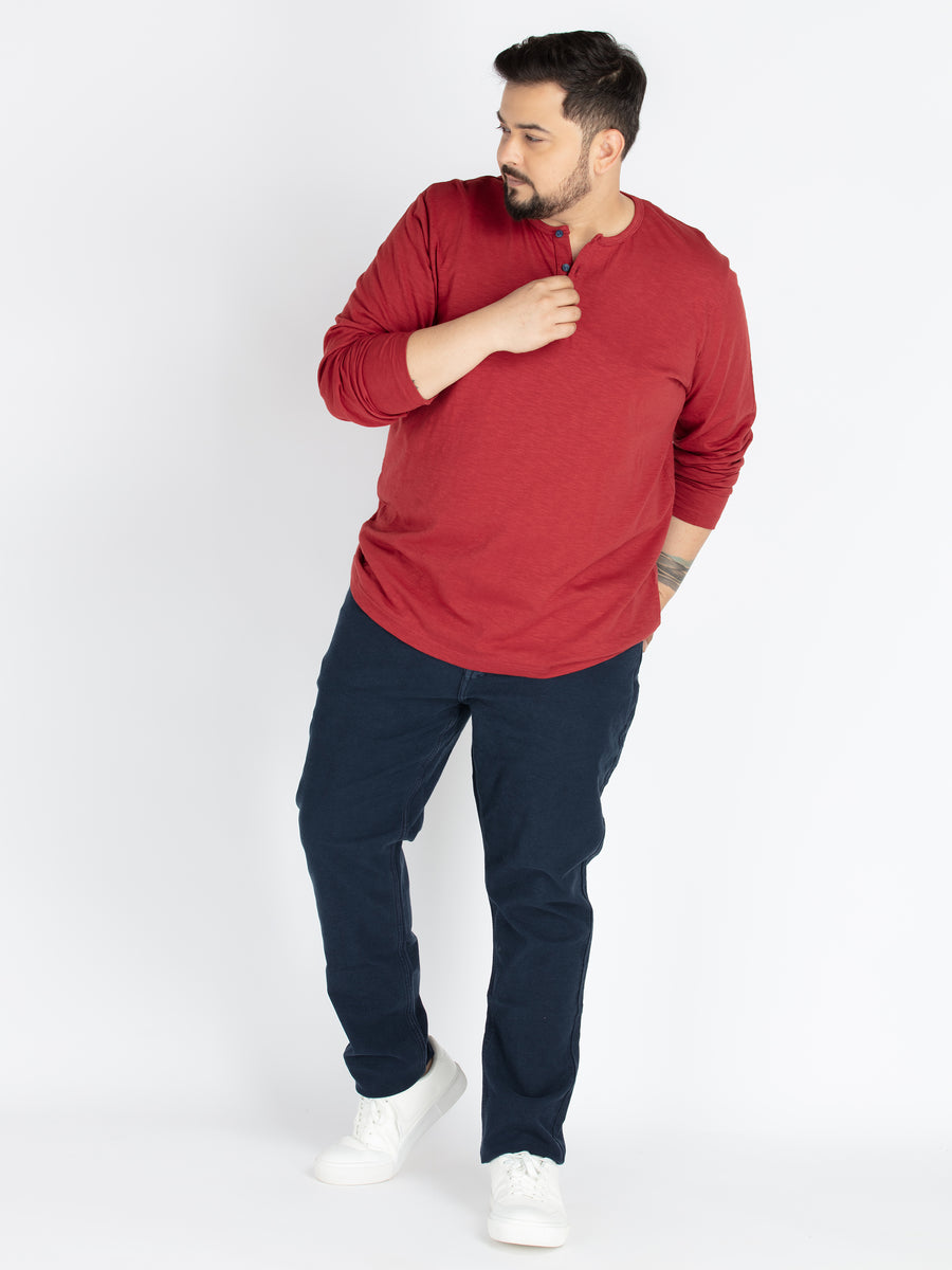 Mens Plus Size Rust Solid Henley tee