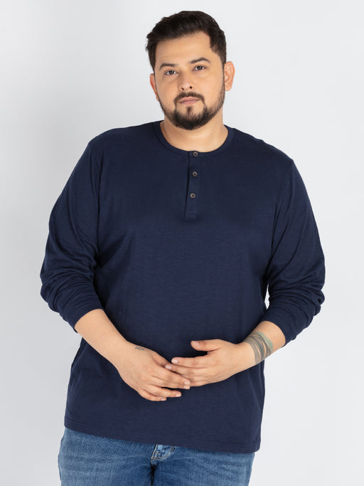 Mens Plus Size Navy Solid Henley tee