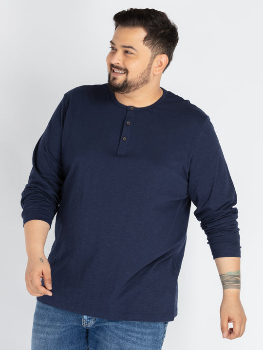 Mens Plus Size Navy Solid Henley tee