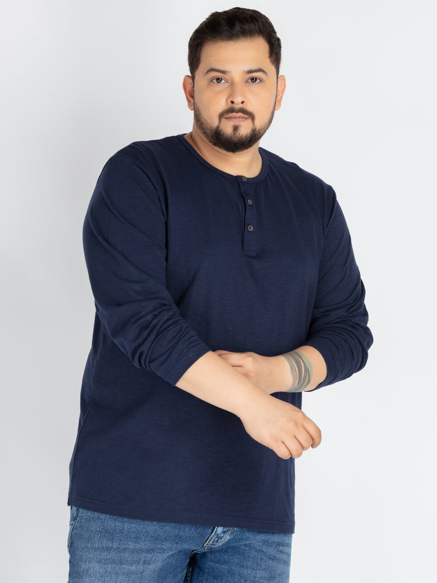 Mens Plus Size Navy Solid Henley tee