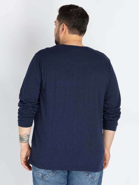 Mens Plus Size Navy Solid Henley tee