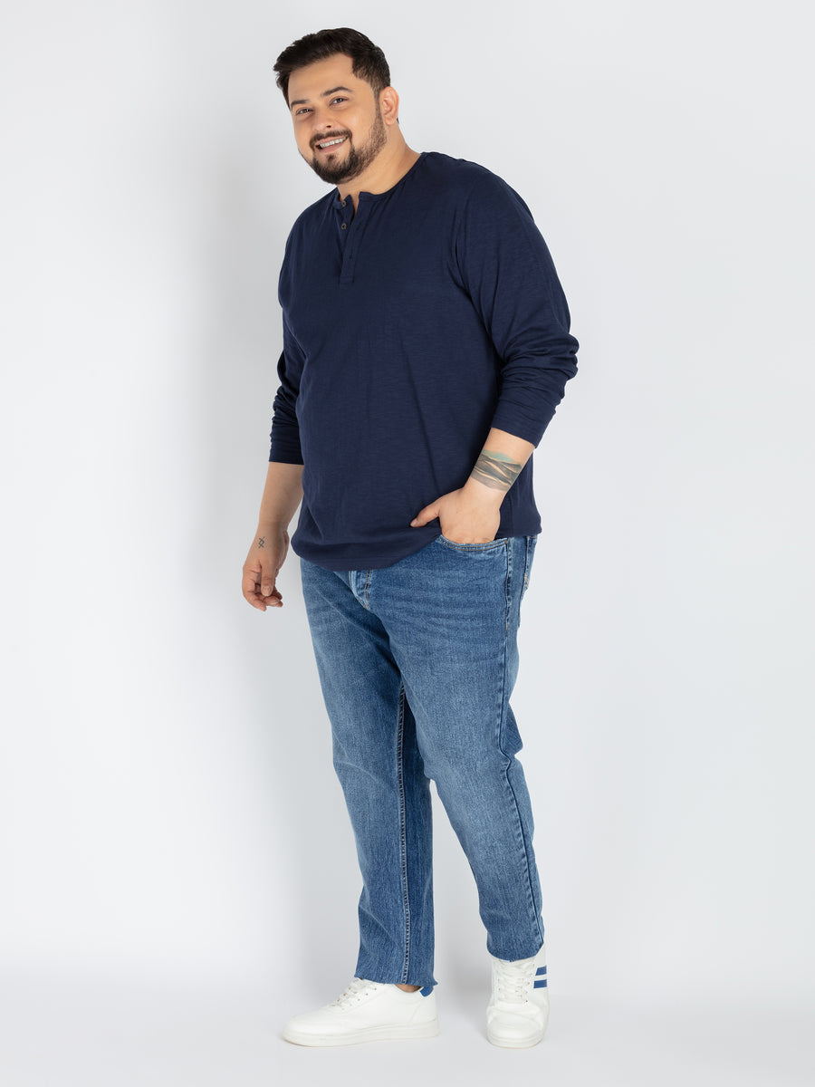 Mens Plus Size Navy Solid Henley tee