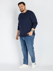 Mens Plus Size Navy Solid Henley tee